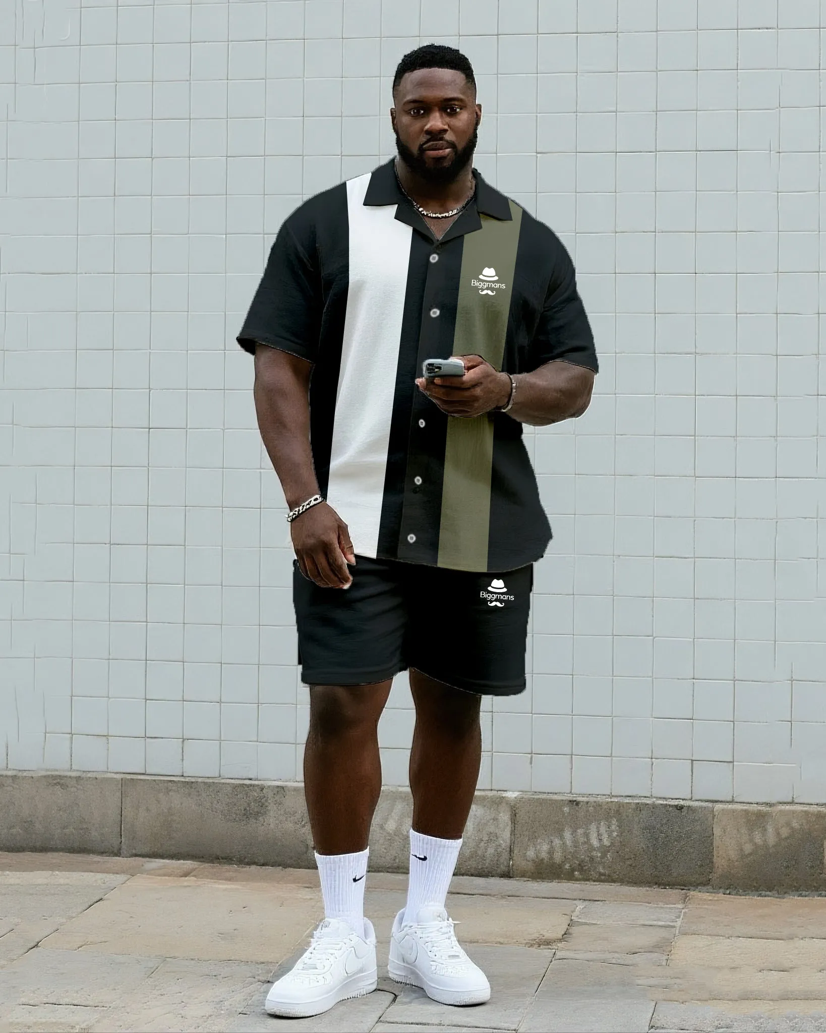 Big & Tall Men's Daily Leisure Big Stripe Touch Color And Micro Label Shirt Shorts Suit sold by Biggmans