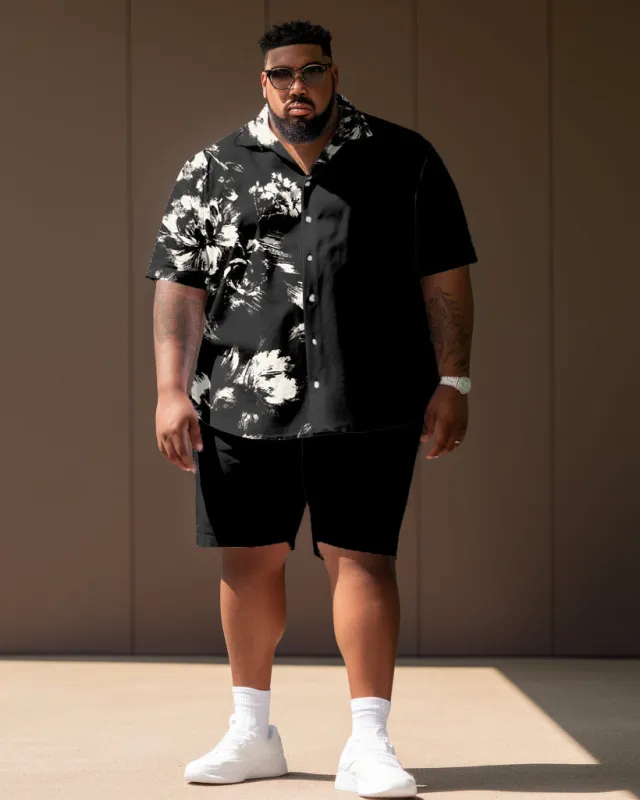 Men's Plus Size Retro Floral Chain Short Sleeve Shirt Shorts Set sold by Biggmans