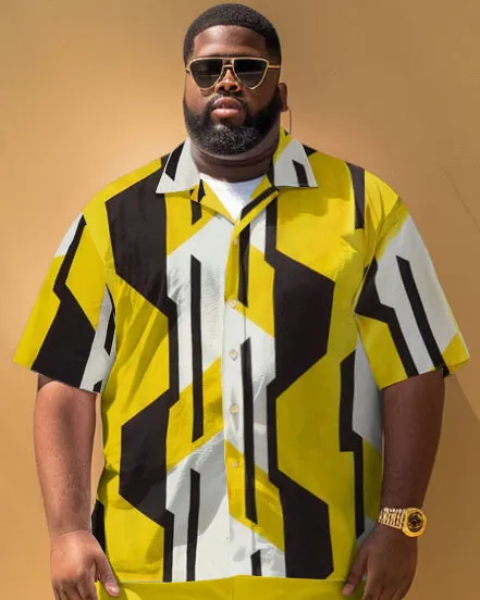 Men's Large Size Simple Geometric Pattern Contrast Short Sleeve Shirt Shorts Suit sold by Biggmans product image thumbnail 2