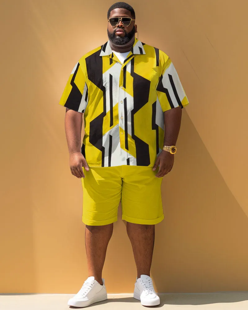 Men's Large Size Simple Geometric Pattern Contrast Short Sleeve Shirt Shorts Suit sold by Biggmans