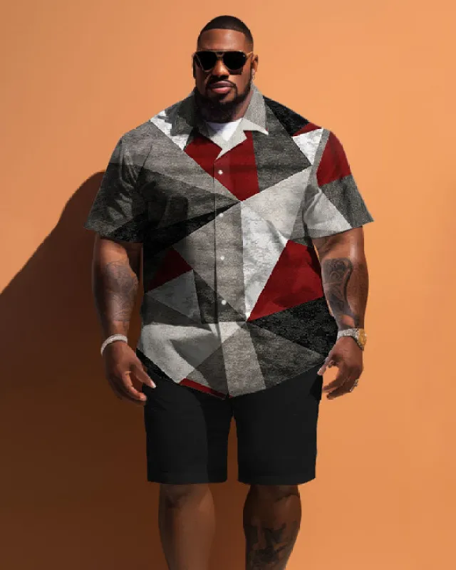 Men's Plus Size Geometric Print Short Sleeve Shirt Shorts Set sold by Biggmans
