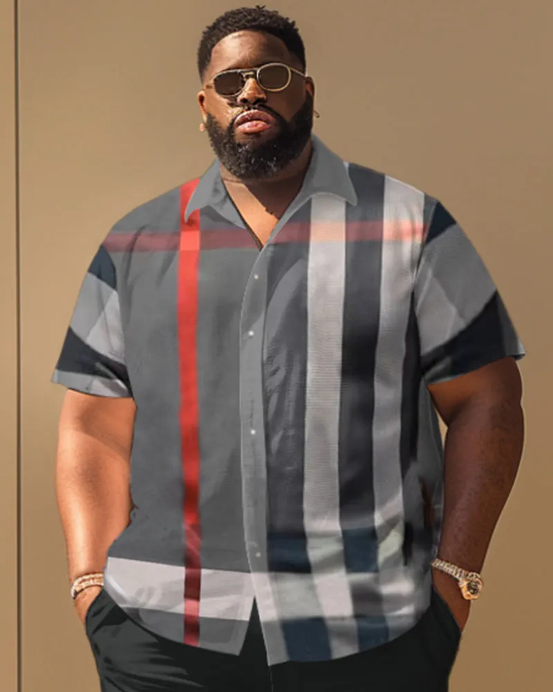 Men's Plus Size Classic Plaid Print Short Sleeve Shirt Shorts Set sold by Biggmans product image thumbnail 3