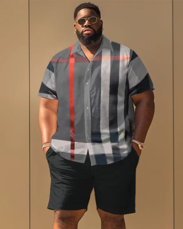 Men's Plus Size Classic Plaid Print Short Sleeve Shirt Shorts Set sold by Biggmans