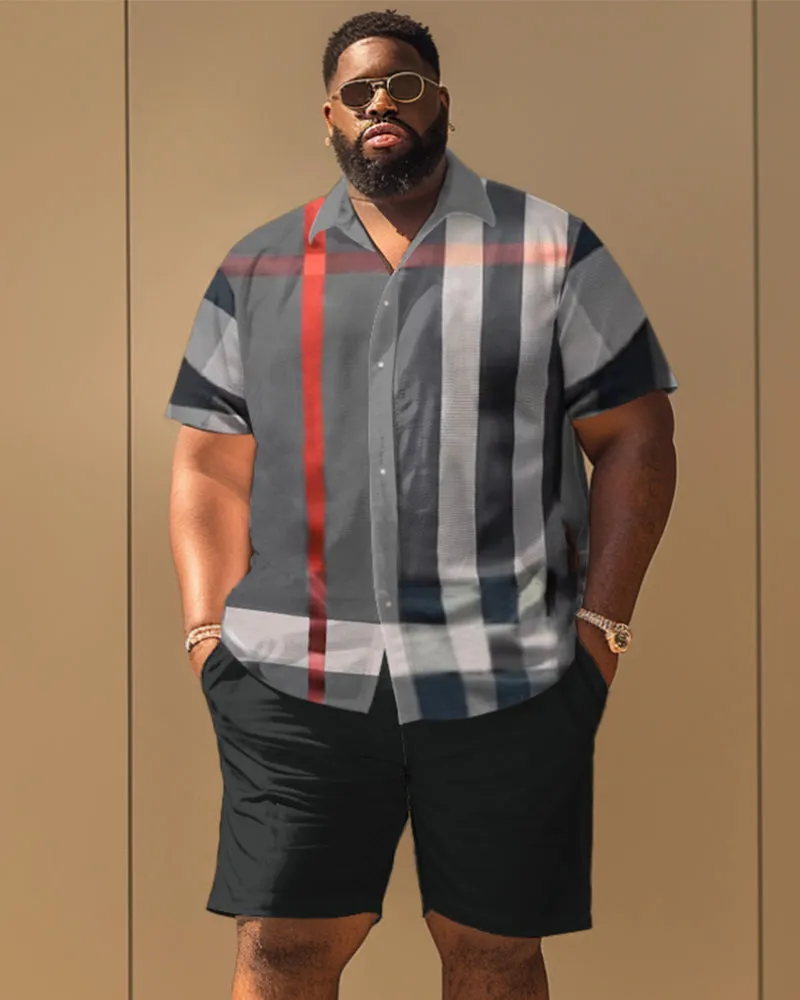 Men's Plus Size Classic Plaid Print Short Sleeve Shirt Shorts Set sold by Biggmans