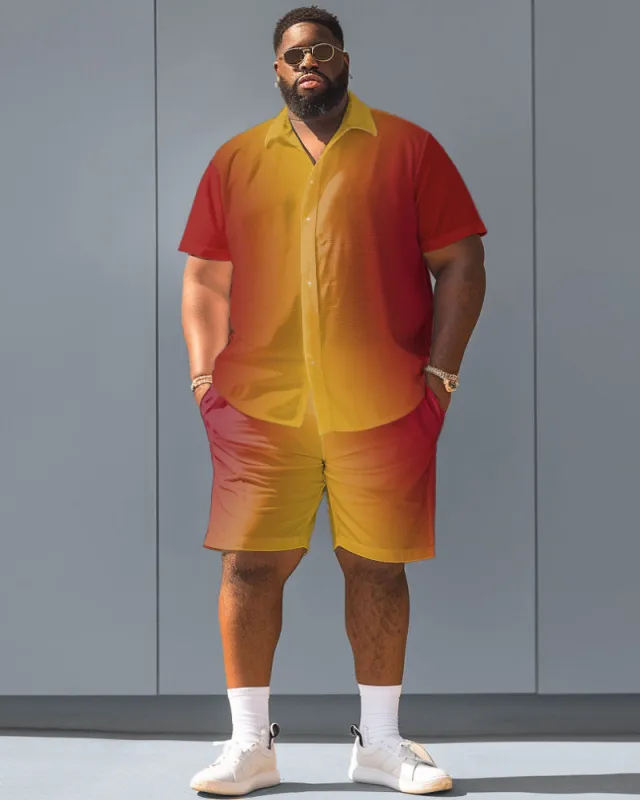 Men's Plus Size Simple Gradient Contrast Short Sleeve Shirt Shorts Suit sold by Biggmans
