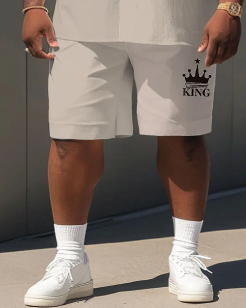 Men's Plus Size Casual Simple King Letter Print Pocket Short Sleeve Shirt Shorts Suit sold by Biggmans product image thumbnail 4