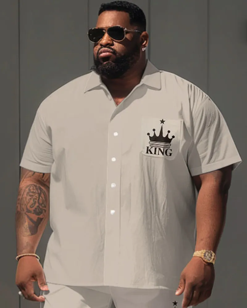Men's Plus Size Casual Simple King Letter Print Pocket Short Sleeve Shirt Shorts Suit sold by Biggmans product image thumbnail 3