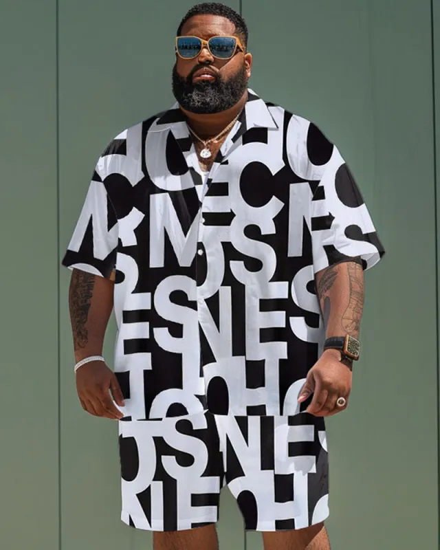 Men's Plus Size Simple Large Letter Print Short Sleeve Shirt Shorts Suit sold by Biggmans