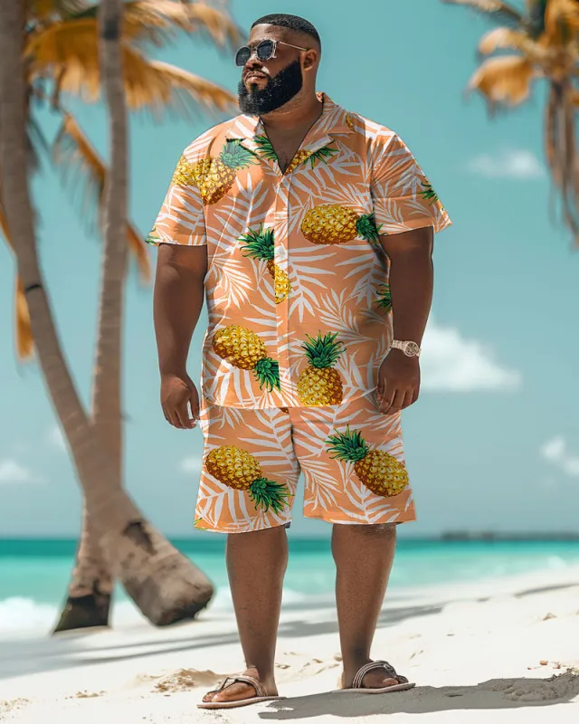 Men's Plus Size Hawaiian Palm Leaf Pineapple Print Shirt Shorts Suit sold by Biggmans