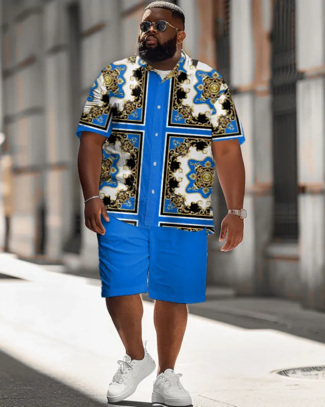 Men's Plus Size Luxury Casual Vintage Pattern Printed Shirt Shorts Suit sold by Biggmans