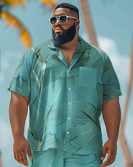 Men's Plus Size Golden Line Leaves Short Sleeve Shirt Shorts Suit sold by Biggmans product image thumbnail 2
