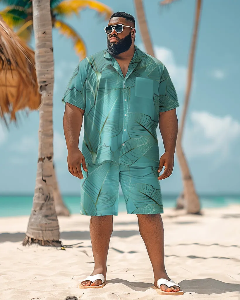 Men's Plus Size Golden Line Leaves Short Sleeve Shirt Shorts Suit sold by Biggmans