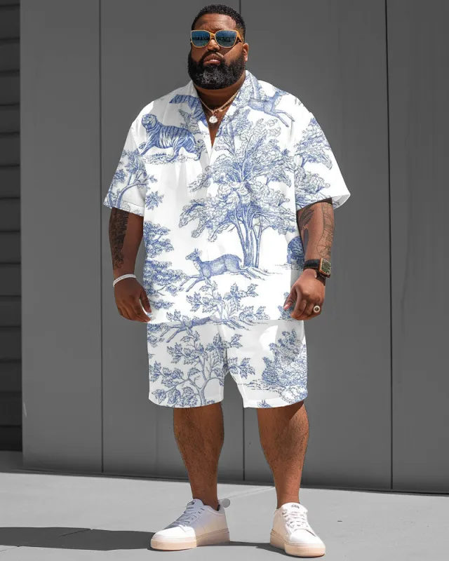 Men's Plus Size Street Fashion Nature Print Short Sleeve Shirt Shorts Suit sold by Biggmans