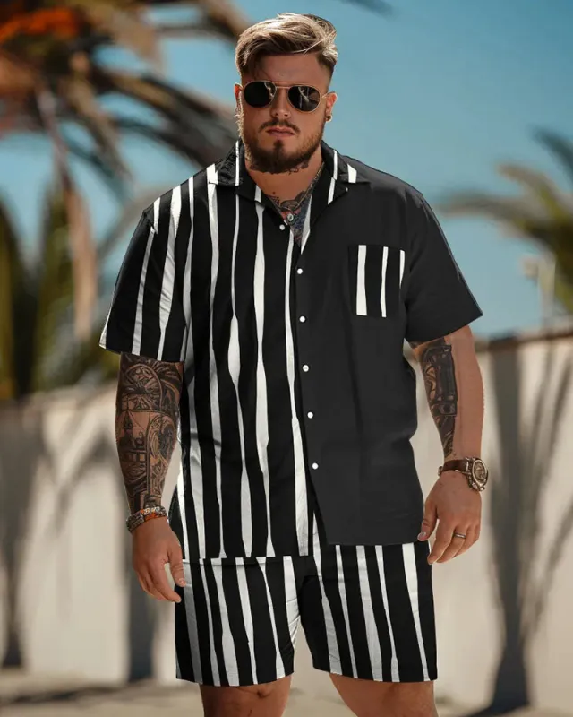Men's Plus Size Daily Casual Geometric Stripe Print Shirt Shorts Suit sold by Biggmans