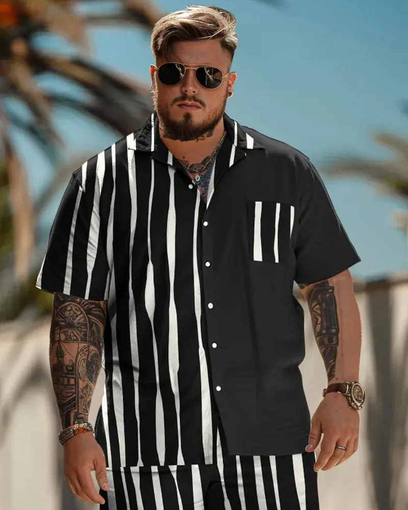 Men's Plus Size Daily Casual Geometric Stripe Print Shirt Shorts Suit sold by Biggmans product image thumbnail 2