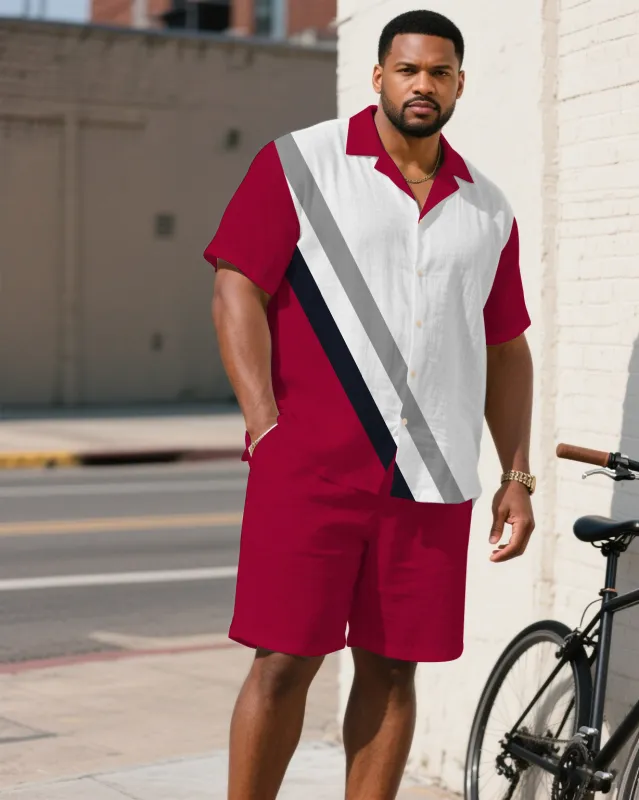 Men's Plus Size Red & White Colorblock Simple Style Short Sleeve Shirt Shorts Suit sold by Biggmans