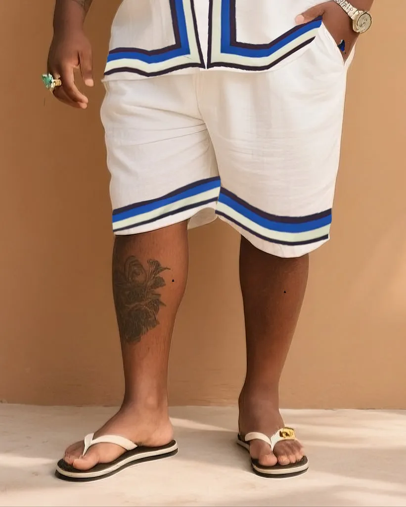 Big Men's Vacation Casual Bohemian Style Blue Striped Edge Textured White Short Sleeve Shirt Shorts Suit sold by Biggmans product image thumbnail 3