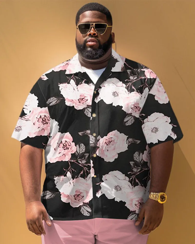 Men's Plus Size Casual Simple Floral Print Short Sleeve Shirt Shorts Suit sold by Biggmans product image thumbnail 3