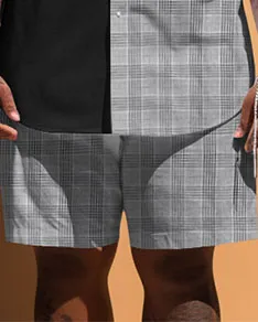 Men's Large Size Classic Plaid Color Block Short Sleeve Shirt Shorts Set sold by Biggmans product image thumbnail 3