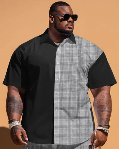 Men's Large Size Classic Plaid Color Block Short Sleeve Shirt Shorts Set sold by Biggmans product image thumbnail 2