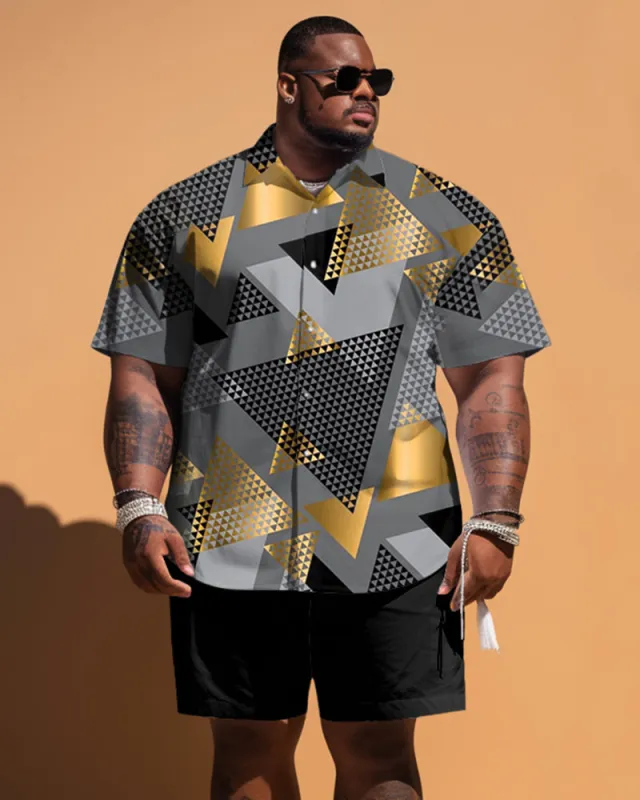 Men's Plus Size Geometric Print Short Sleeve Shirt Shorts Set sold by Biggmans