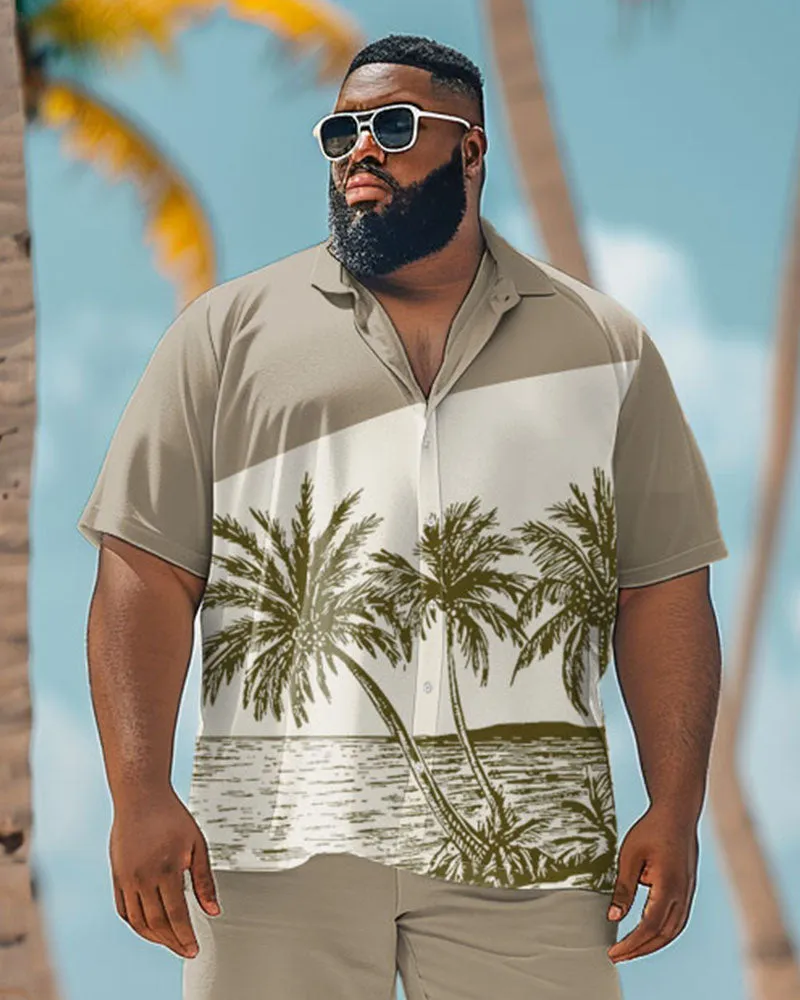 Men's Plus Size Hawaiian Colorblock Coconut Tree Print Shirt Shorts Suit sold by Biggmans product image thumbnail 3