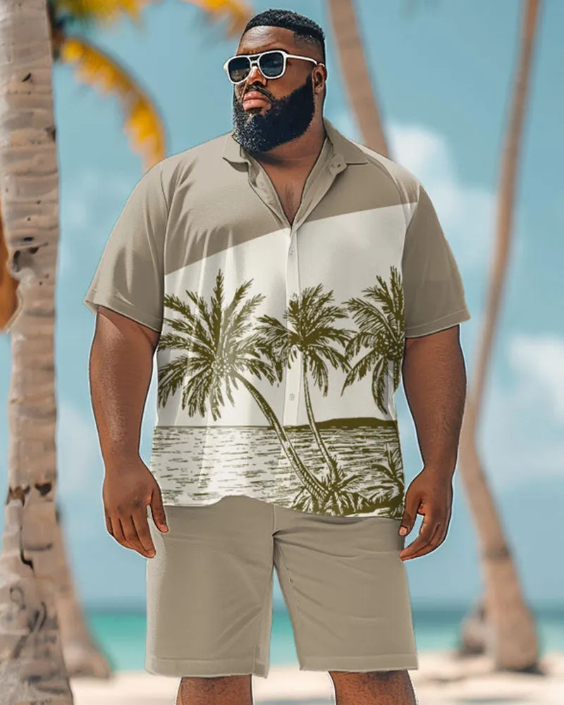 Men's Plus Size Hawaiian Colorblock Coconut Tree Print Shirt Shorts Suit sold by Biggmans