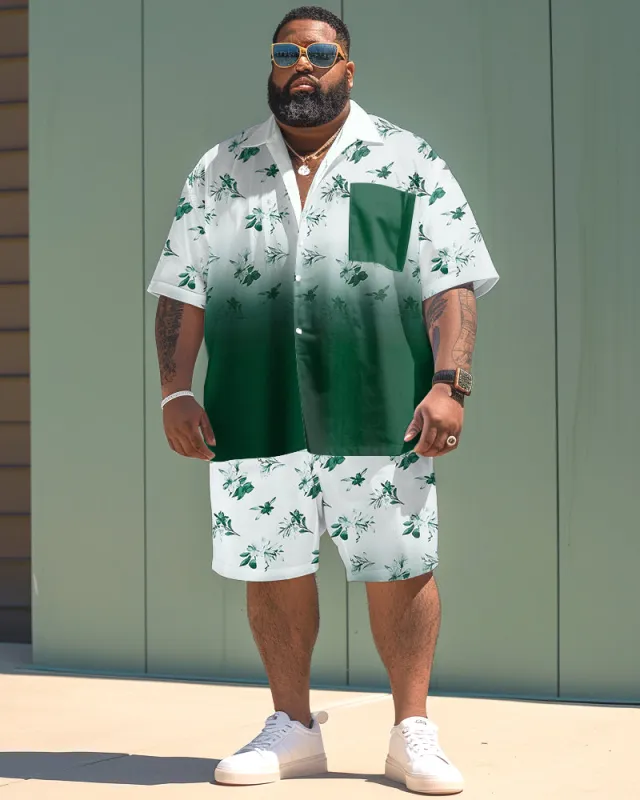 Men's Plus Size Simple Gradient Print Short Sleeve Shirt Shorts Suit sold by Biggmans