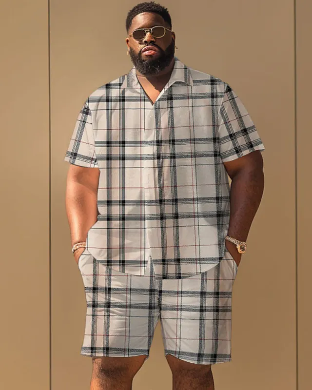 Men's Plus Size Casual Khaki Print Short Sleeve Shirt Shorts Suit sold by Biggmans