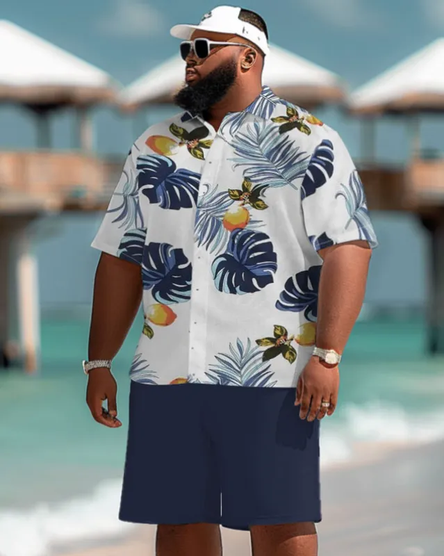 Men's Plus Size Hawaiian Tropical Leaf Print Short Sleeve Shirt Shorts Suit sold by Biggmans