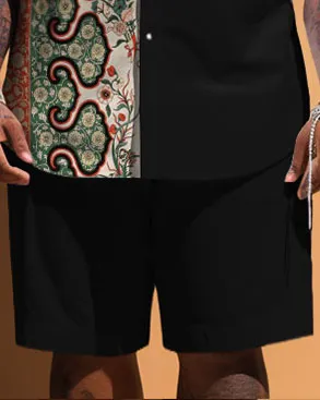 Men's Plus Size Simple Pattern Patchwork Printing Pocket Short-sleeved Shirt Shorts Suit sold by Biggmans product image thumbnail 3