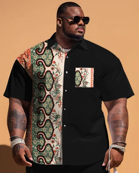 Men's Plus Size Simple Pattern Patchwork Printing Pocket Short-sleeved Shirt Shorts Suit sold by Biggmans product image thumbnail 2