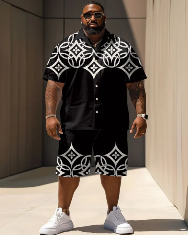 Men's Plus Size Daily Casual Black Diamond Geometric Print Shirt Shorts Suit sold by Biggmans