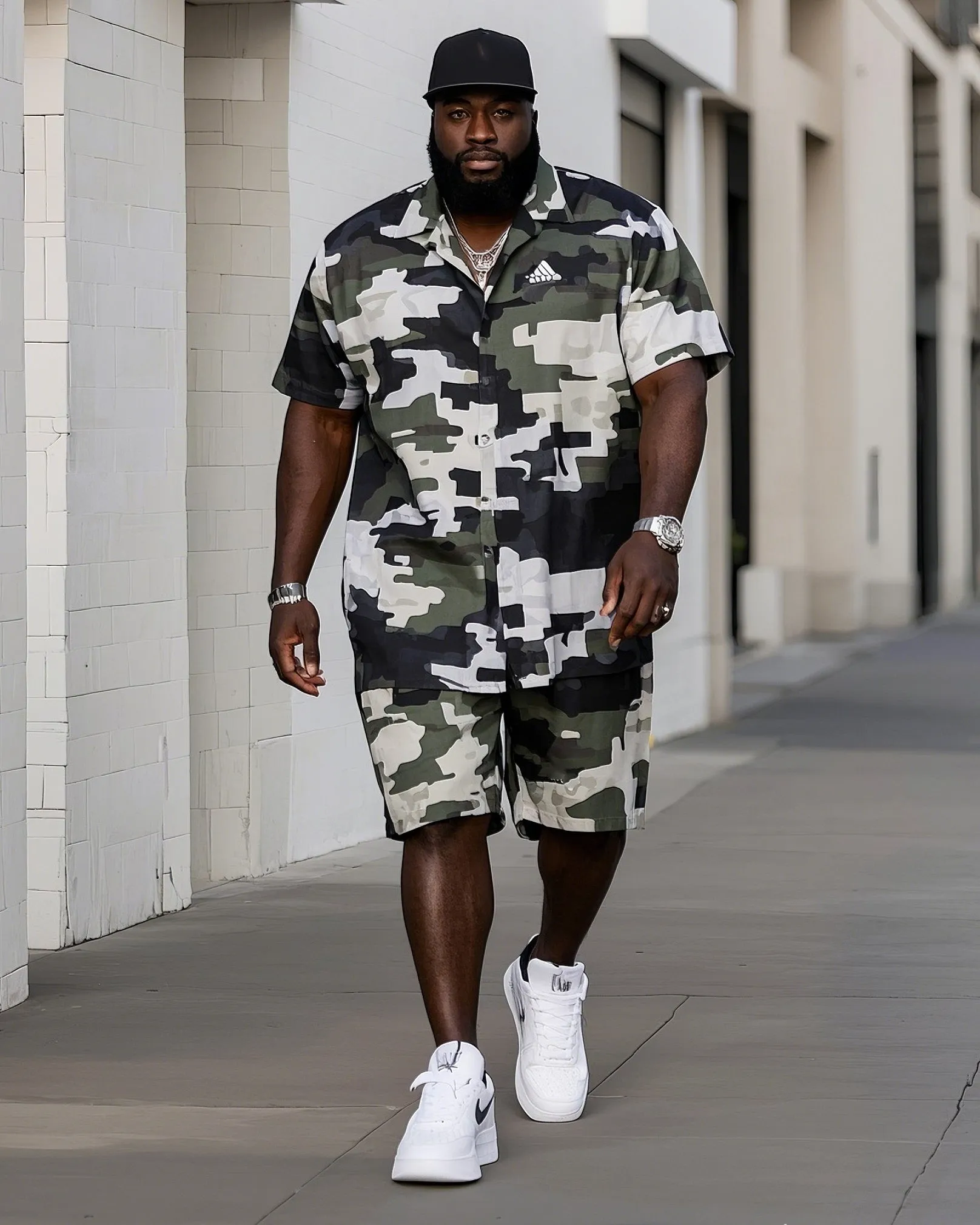 Big Men's Outdoor Camouflage Short Sleeve Shirt Shorts Suit sold by Biggmans