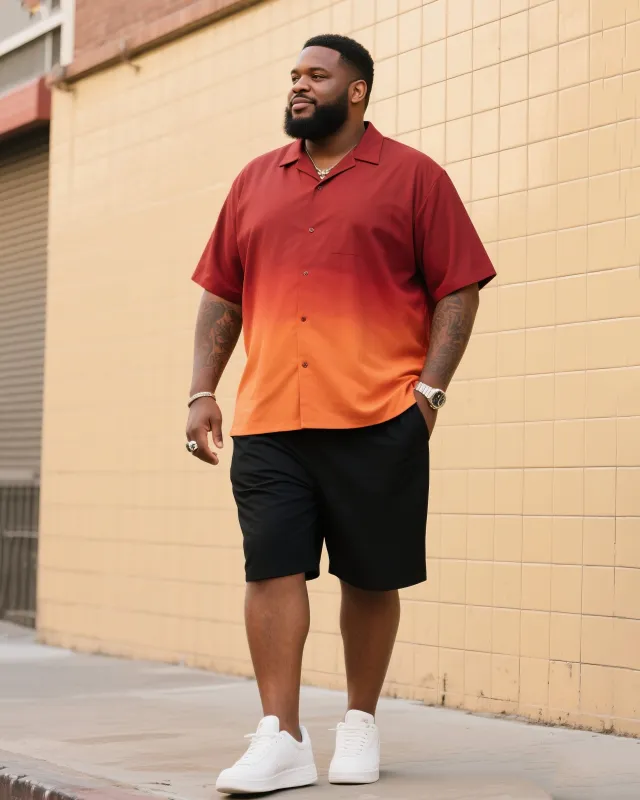 Big Men's Sunset Gradient Short Sleeve Shirt Shorts Suit sold by Biggmans
