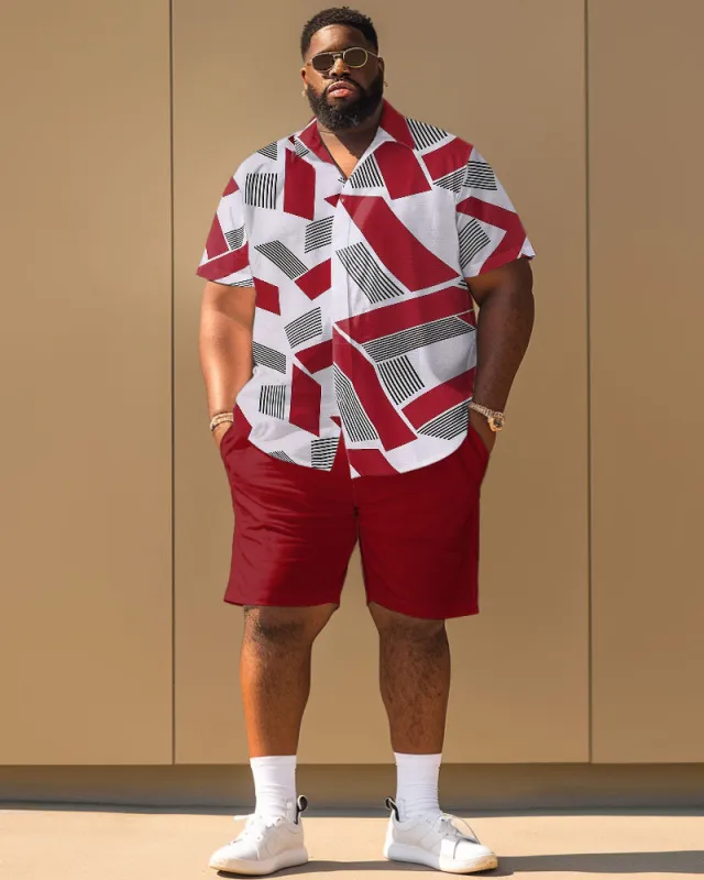 Men's Plus Size Simple Geometric Pattern Short Sleeve Shirt Shorts Set sold by Biggmans
