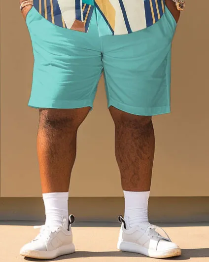 Men's Plus Size Simple Geometric Contrast Short Sleeve Shirt And Shorts Set sold by Biggmans product image thumbnail 3