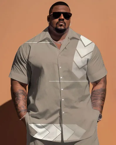 Men's Plus Size Simple Geometric Short-Sleeved Shirt And Shorts Set sold by Biggmans product image thumbnail 2
