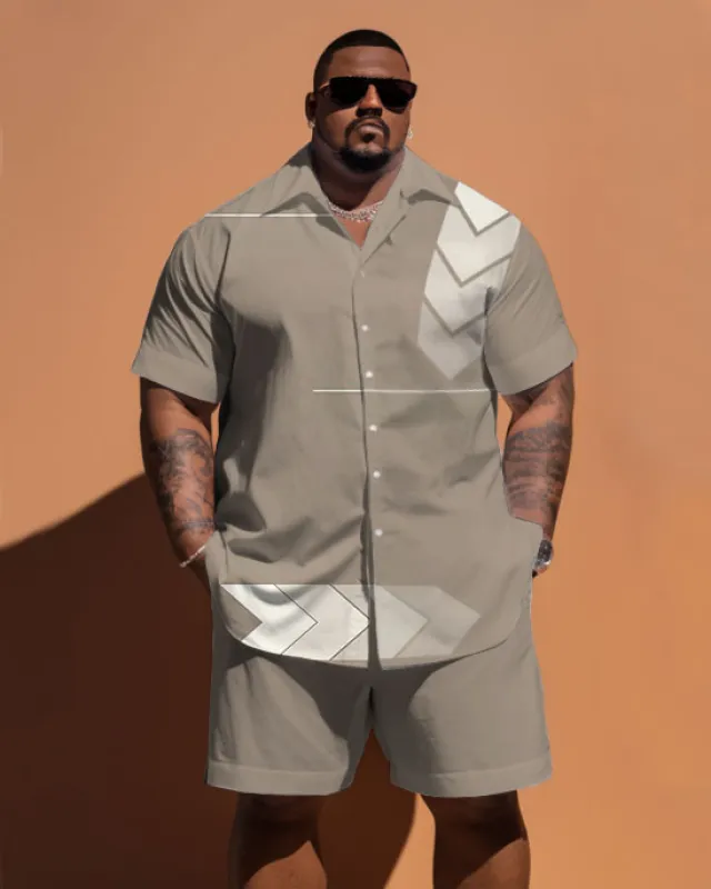 Men's Plus Size Simple Geometric Short-Sleeved Shirt And Shorts Set sold by Biggmans