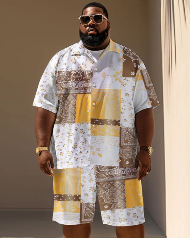 Men's Plus Size Casual Holiday Paisley Print Short Sleeve Shirt Shorts Suit sold by Biggmans