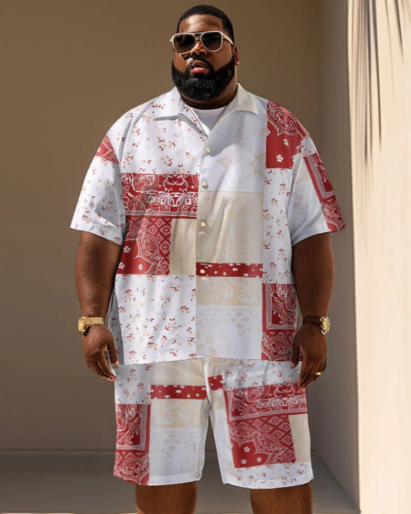 Men's Plus Size Casual Holiday Paisley Print Short Sleeve Shirt Shorts Suit sold by Biggmans