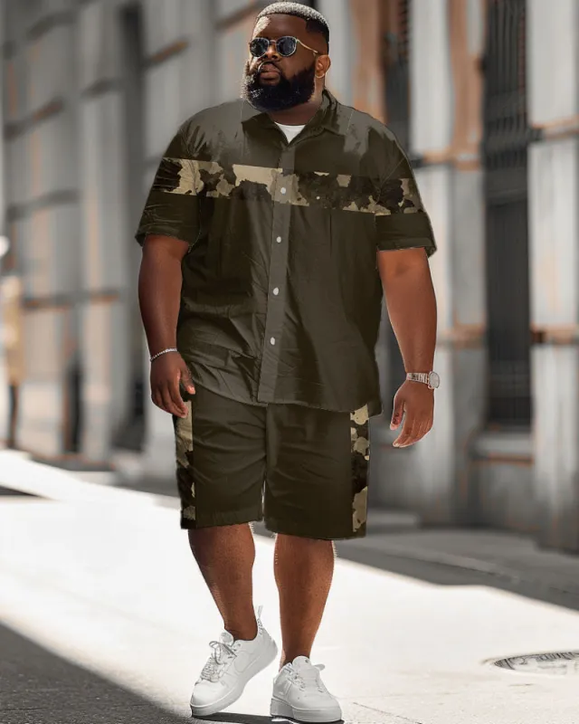 Men's Plus Size Simple Casual Vintage Camouflage Print Shirt Shorts Suit made by Biggmans