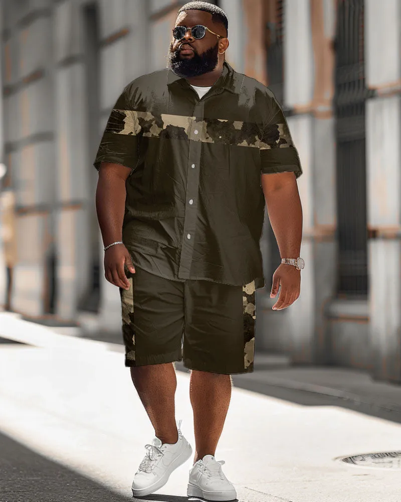 Men's Plus Size Simple Casual Vintage Camouflage Print Shirt Shorts Suit sold by Biggmans