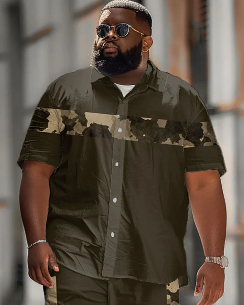 Men's Plus Size Simple Casual Vintage Camouflage Print Shirt Shorts Suit sold by Biggmans product image thumbnail 2