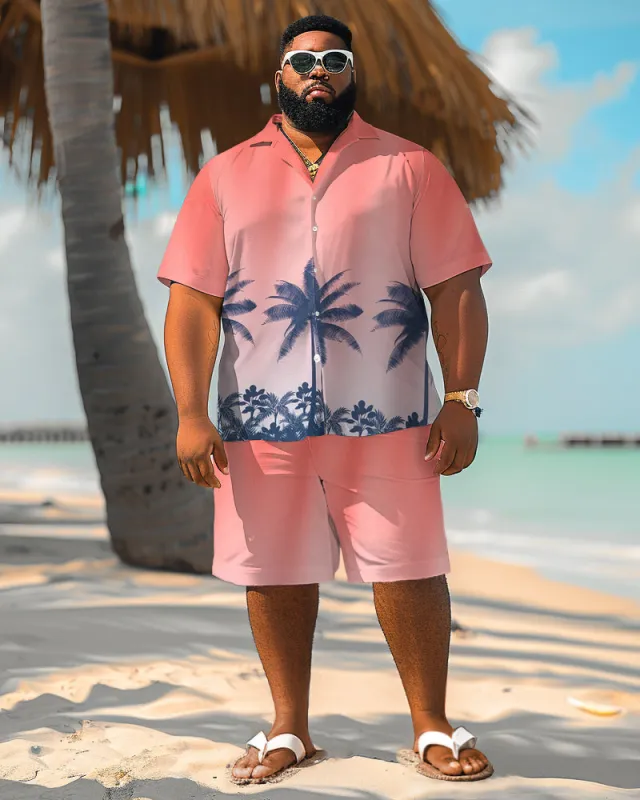 Men's Plus Size Hawaiian Gradient Plant Print Shirt Shorts Suit sold by Biggmans