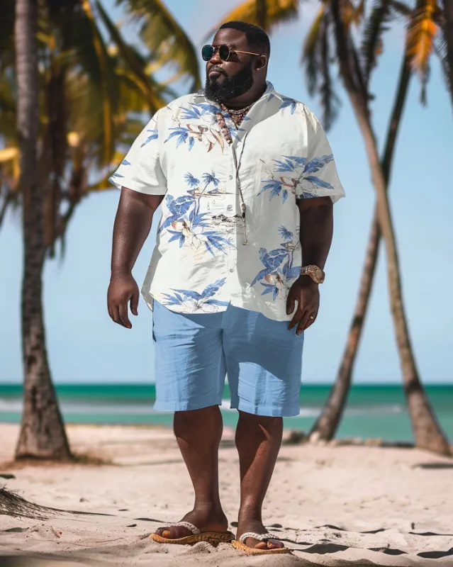 Men's Plus Size Hawaiian Fashion Plant Print Shirt Shorts Suit sold by Biggmans
