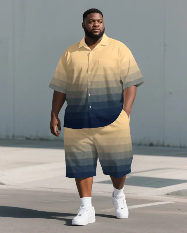 Big Guy's Classic Earth Hue Layered Gradient 2-Piece Short-Sleeve Shirt & Shorts Suit sold by Biggmans