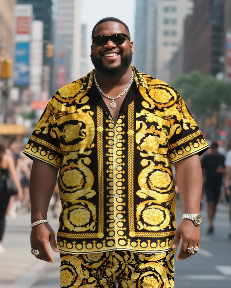 Big & Tall Men's Casual Golden Vintage Flowers Print Shirt Shorts Suit sold by Biggmans product image thumbnail 2