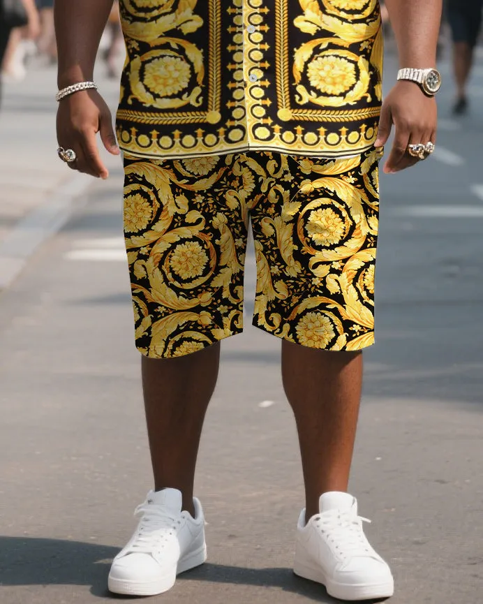 Big & Tall Men's Casual Golden Vintage Flowers Print Shirt Shorts Suit sold by Biggmans product image thumbnail 3