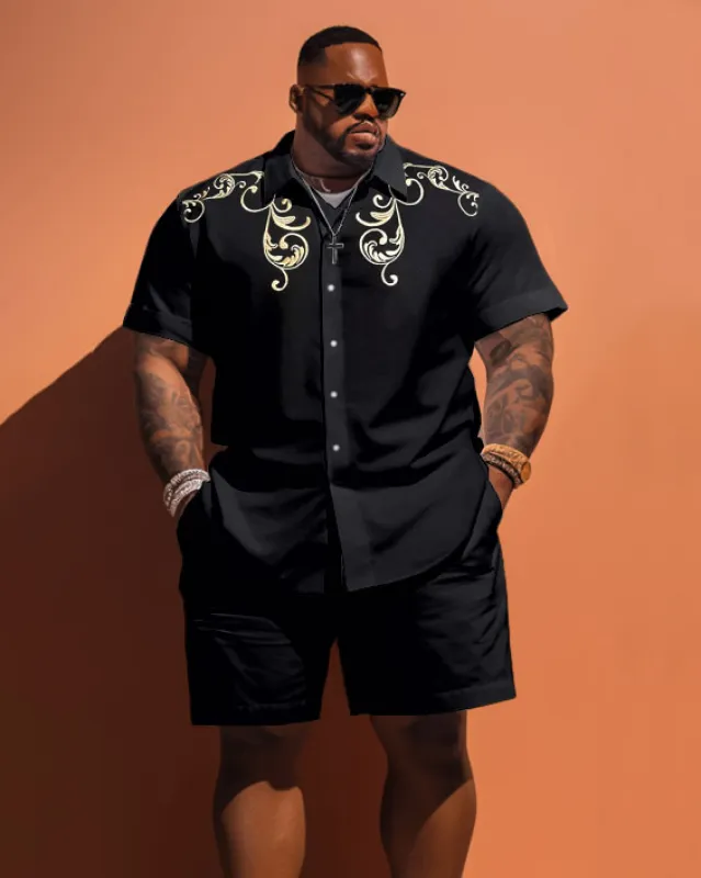 Men's Large Size Simple Classical Pattern Short Sleeve Shirt And Shorts Set sold by Biggmans